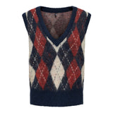 ONLY ONLNOEME V-neck Knit Vest In Night Sky Argyle