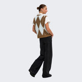 ONLY ONLRHOMBUS Harlequin Knitted Vest In Rubber