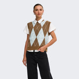 ONLY ONLRHOMBUS Harlequin Knitted Vest In Rubber