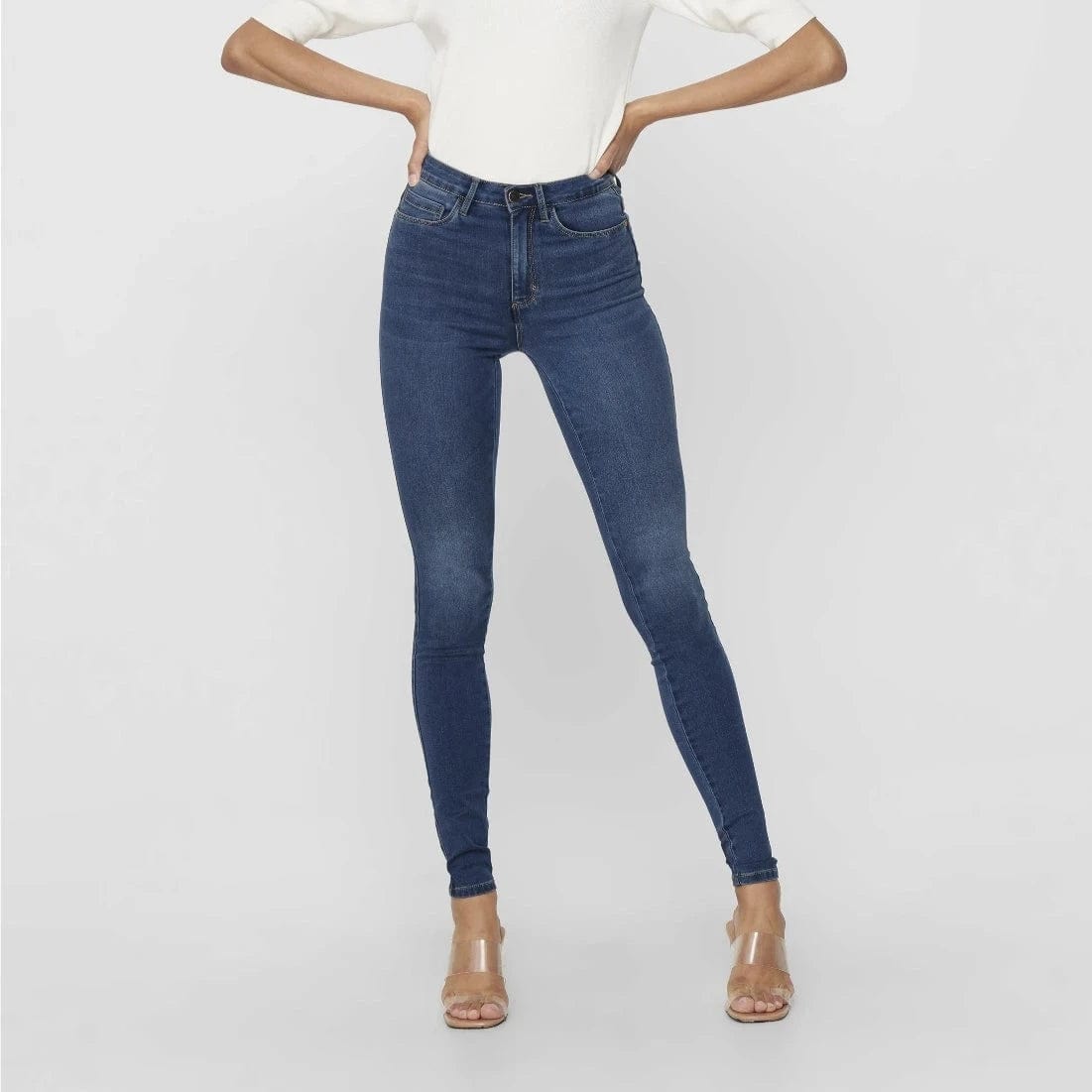 ONLY Onlroyal High Waisted Skinny Fit Jeans Leg 30 in Dark Blue Denim