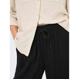ONLY ONLSIESTA Straight Fit Linen Blend Trousers In Black