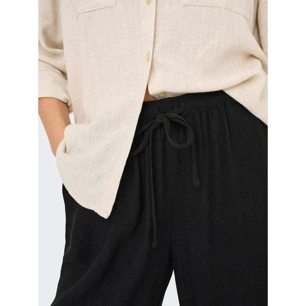 ONLY ONLSIESTA Straight Fit Linen Blend Trousers In Black