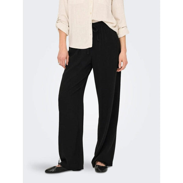 ONLY ONLSIESTA Straight Fit Linen Blend Trousers In Black
