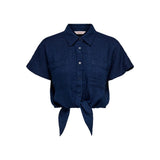 ONLY Seersucker Cap Knot Shirt In Indigo