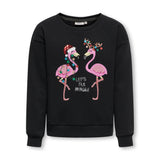 ONLY Sequin Sweat O-Neck Christmas Sweatshirt Black Flamingo