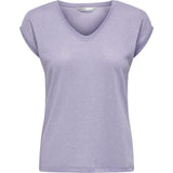 ONLY SILVERY Basic V-Neck Top In Purple