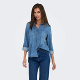 ONLY YASMIN Basic Denim Shirt In Medium Blue