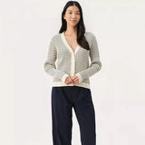 Part Two Flicka Cardigan In White/Grey Stripe