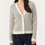 Part Two Flicka Cardigan In White/Grey Stripe