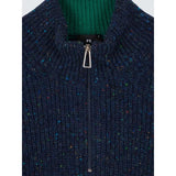 Paul Smith Cable Knit Zip Neck Sweater In Blue