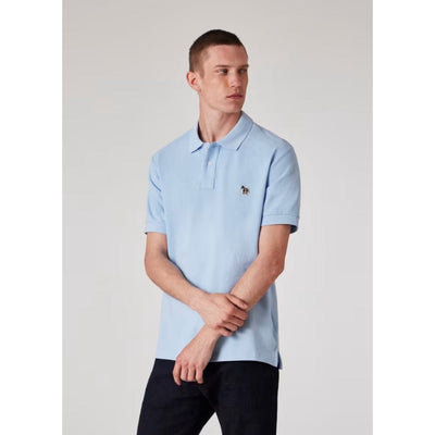 Paul Smith Cotton Pique Zebra Logo Regular Fit Polo Shirt Pale Blue
