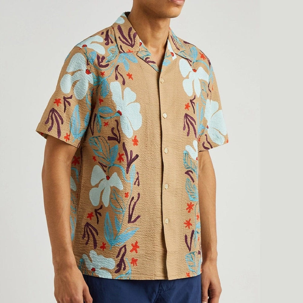 Paul Smith Floral Seersucker Short Sleeve Shirt Camel