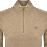 Paul Smith Half Zip Zebra Logo Jumper In Brown