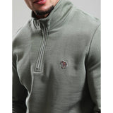 Paul Smith Half Zip Zebra Sweatshirt In Greyish Green