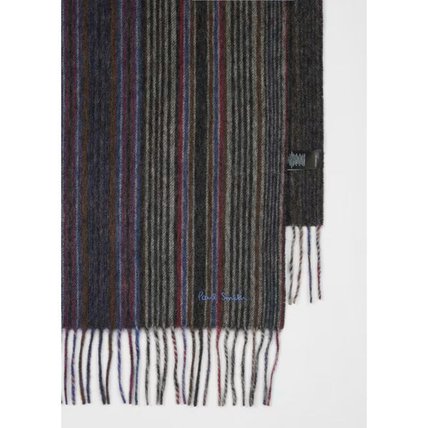 Paul Smith Lambswool Trent Stripe Scarf In Grey