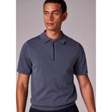 Paul Smith Light Grey 'Sports Stripe' Zip Knitted Cotton Polo Shirt In Charcoal