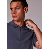 Paul Smith Light Grey 'Sports Stripe' Zip Knitted Cotton Polo Shirt In Charcoal