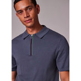 Paul Smith Light Grey 'Sports Stripe' Zip Knitted Cotton Polo Shirt In Charcoal