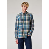 Paul Smith Men's Cotton-Blend Check Shirt In Blue