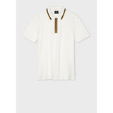 Paul Smith Men's Zip-Neck Polo Shirt With Contrast Tipping In White