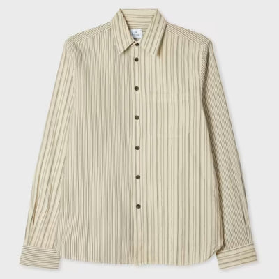 Paul Smith Mix Up Stripe Cotton Shirt In Ecru