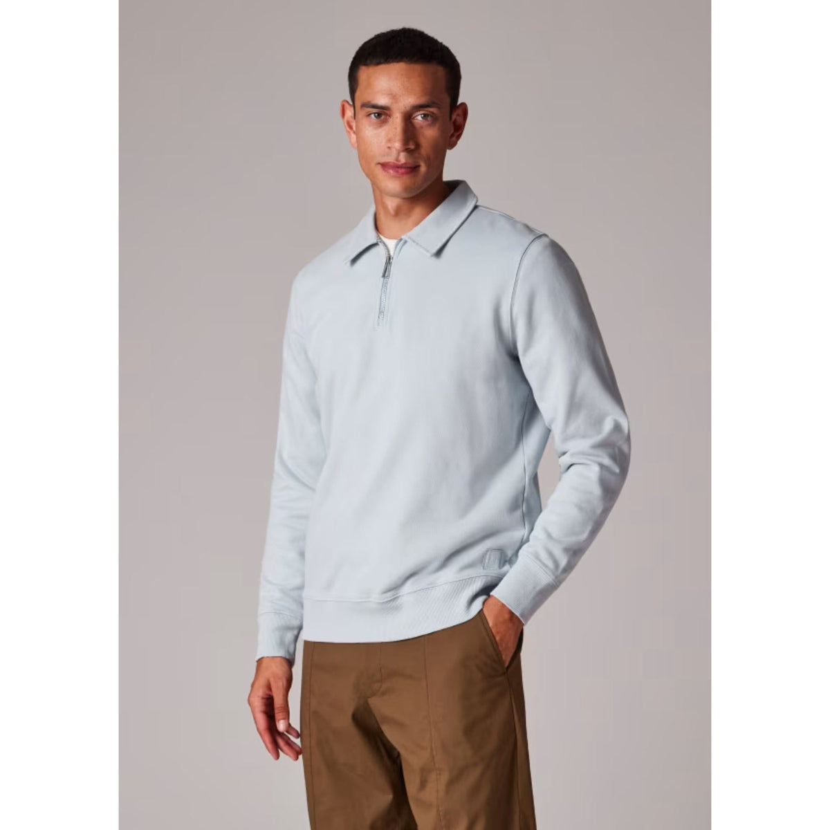 Paul Smith Men's Zip-Neck Polo Shirt With Contrast Tipping In White