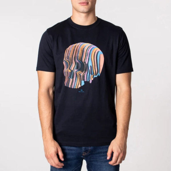 Paul Smith Regular Fit T-Shirt Stripe Skull in Very Dark Navy