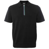 Paul Smith 'Sports Stripe' Zip Knitted Cotton Polo Shirt In Black