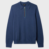 Paul Smith Sports Stripe Zip-Neck Long-Sleeve Polo Shirt Mid Blue