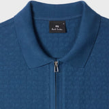 Paul Smith Textured Cotton Zip-Neck Polo Shirt In Mid Blue