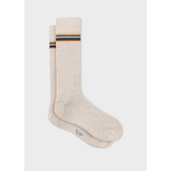 Paul Smith Wool-Cashmere 'Signature Stripe' Trim Socks In Cream