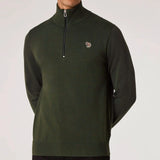 Paul Smith Organic Cotton Half Zip Zebra Logo Sweater In Khaki