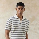 Percival Moore Polo In Cream Stripe