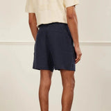 Percival Pleated Linen Shorts In Navy