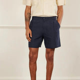 Percival Pleated Linen Shorts In Navy