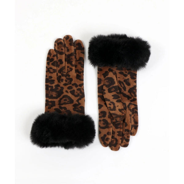 Pia Rossini Catriona Leopard Gloves In Saddle Brown