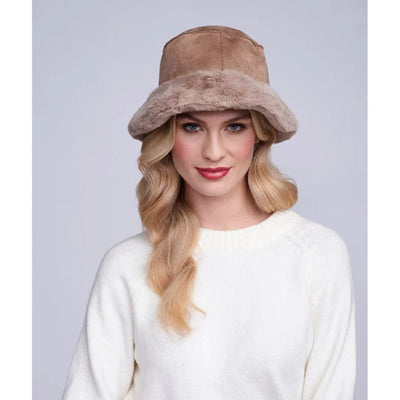 Pia Rossini Isabella Reversible Faux Suede Bucket Hat In Taupe