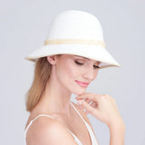 Pia Rossini Paper Straw Bucket Hat with Chain Belt Embellishment In White/Natural