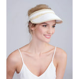 Pia Rossini Paper Straw Visor with Chain Belt Embellishment In White Natural