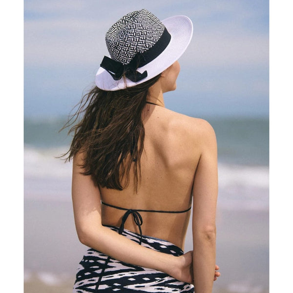 Pia Rossini Straw Fedora Hat with UPF 50 Protection In Black White