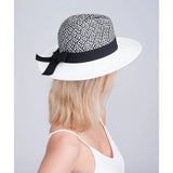 Pia Rossini Straw Fedora Hat with UPF 50 Protection In Black White