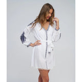 Pia Rossini White Cotton Shirt Dress In Navy Embroidery