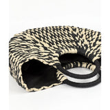 Pia Rossini Woven Straw Bag with Rattan Top Handle In Black/White