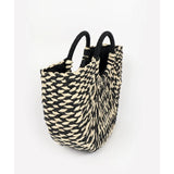 Pia Rossini Woven Straw Bag with Rattan Top Handle In Black/White