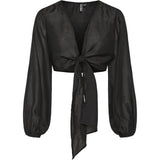 Pieces Leline Long Sleeve Tie Top In Black