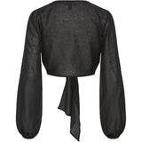 Pieces Leline Long Sleeve Tie Top In Black