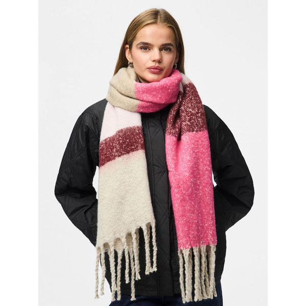 Pieces PCBea Long Knit Check Scarf In Beetroot Purple