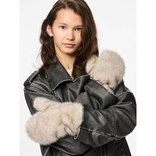 Pieces PCJutlandia Fur Mittens In Greige