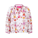 Place du Soleil Birdhouse Blouse Long Sleeves Print In White