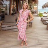 Place du Soleil Wrap Dress With Ruffles & All-over Print